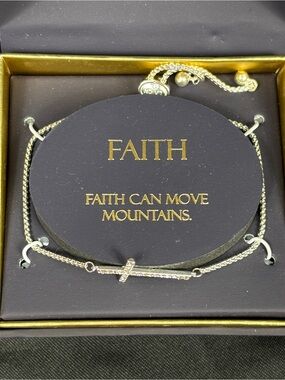 Brilliance Faith Can Move Mountains Cross Slide Bracelet Silvertone